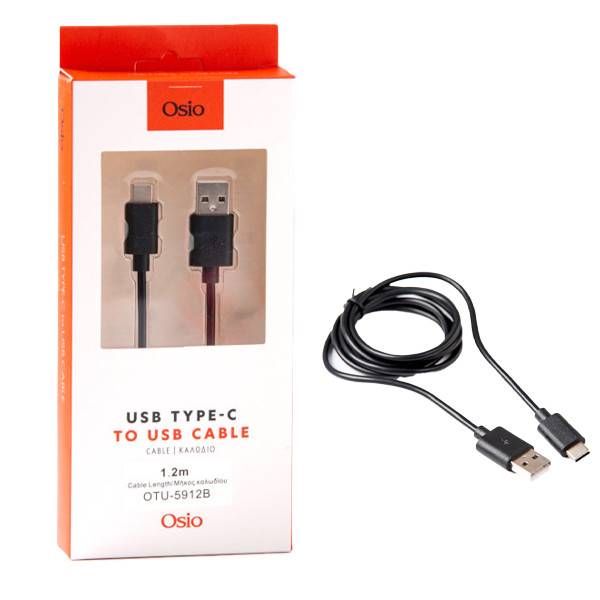 Osio καλώδιο φόρτισης και συγχρονισμού Type-C-USB μαύρο 1,2m