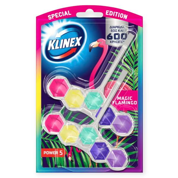 KLINEX μπλοκ αρωματικό τουαλέτας power 5 μαγικό φλαμίνγκο 2x50gr