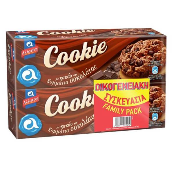 ΑΛΛΑΤΙΝΗ μπισκότα cookie από κακάο με κομμάτια σοκολάτας 2x175gr