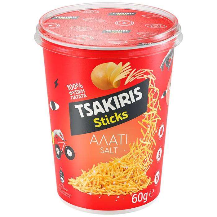 TSAKIRIS sticks πατατάκια με αλάτι κύπελο 60gr