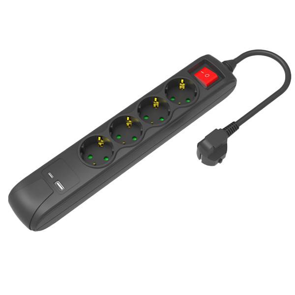 TNS πολύμπριζο 4 θέσεων και θύρα USB με καλώδιο 1,5m μαύρο
