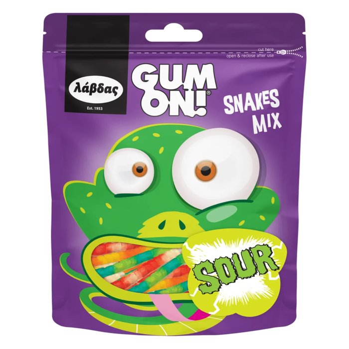 ΛΑΒΔΑΣ gum on ζελεδάκια sour snakes mix 80gr