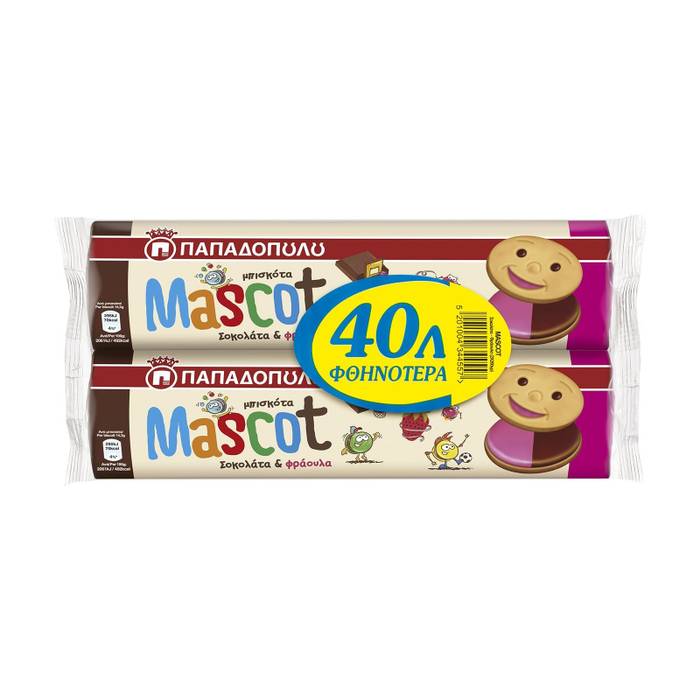 ΠΑΠΑΔΟΠΟΥΛΟΥ μπισκότα mascot με σοκολάτα και φράουλα 2x200gr