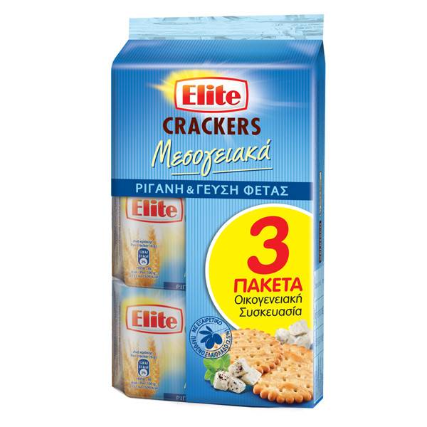 ELITE crackers μεσογειακά φέτα και ρίγανη 3x105gr