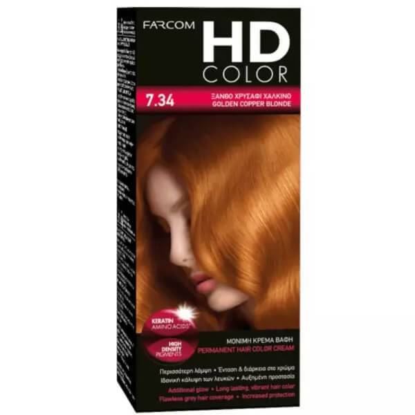 FARCOM HD color βαφή μαλλιών No7.34 60ml