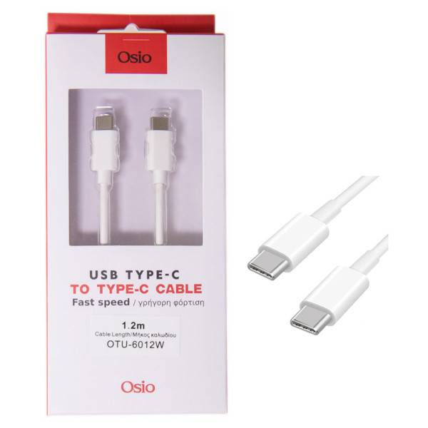 Osio καλώδιο φόρτισης και συγχρονισμού Type-C-Type-C λευκό 1,2m