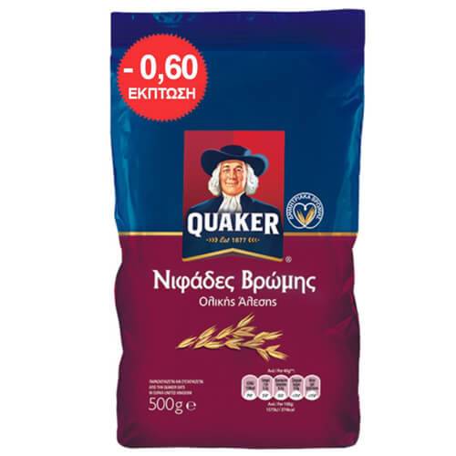 QUAKER νιφάδες βρώμης ολικής άλεσης σακουλάκι 500gr