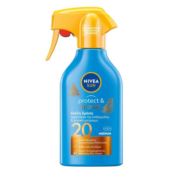NIVEA αντιηλιακό protect και bronze SPF20+ με αντλία 270ml