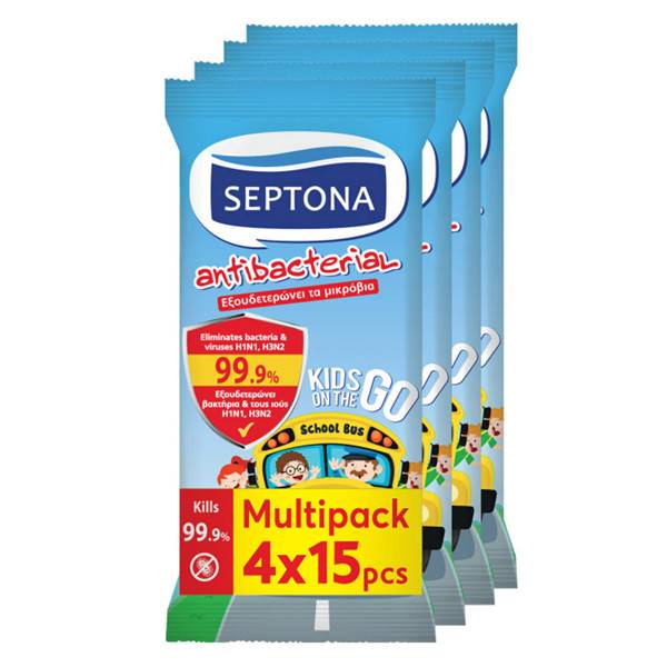SEPTONA υγρά μαντηλάκια αντιβακτηριδιακά kids 4x15τεμ