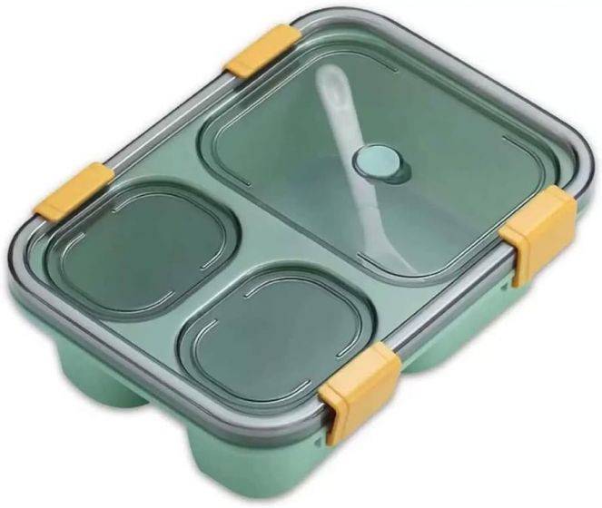 LUNCH BOX φαγητοδοχείο με 3 θήκες και πιρούνι πλαστικό 800ml
