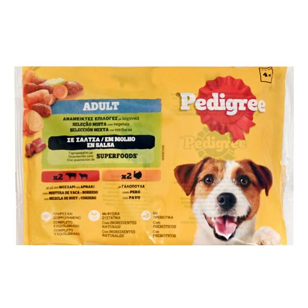 PEDIGREE σκυλοτροφή γαλοπούλα, αρνί, μοσχάρι και καρότο 4x100gr