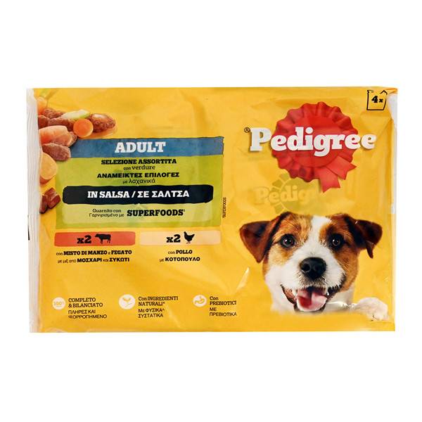 PEDIGREE σκυλοτροφή μοσχάρι, συκώτι και λαχανικά 4x100gr