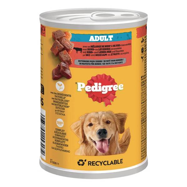 PEDIGREE σκυλοτροφή κονσέρβα μοσχάρι, συκώτι και καρότα 400gr