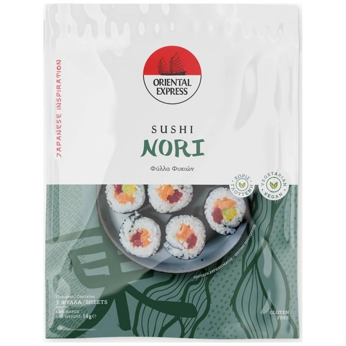 ORIENTAL EXPRESS φύλλα nori για sushi 5 φύλλα 14gr