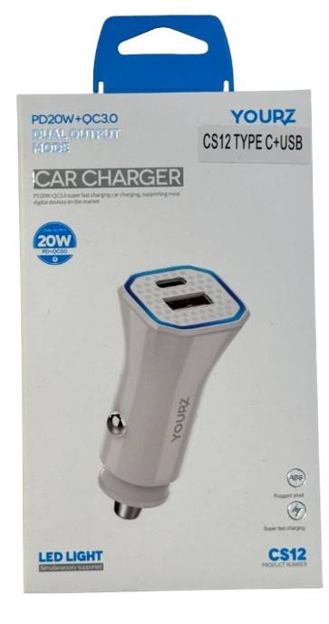 YOURZ φορτιστής αυτοκινήτου type-C και usb