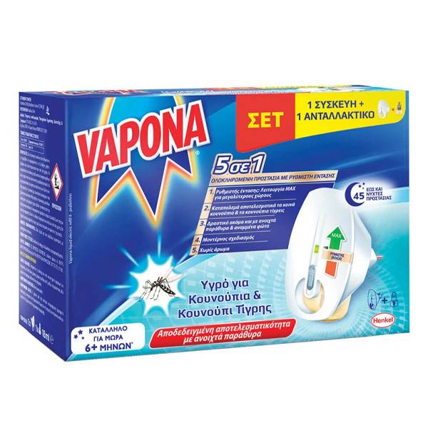 VAPONA εντομοαπωθητική συσκευή με υγρό για 45 νύχτες