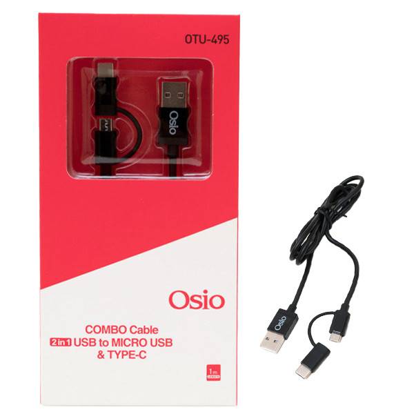 Osio καλώδιο φόρτισης και συγχρονισμού Micro USB-Type-C μαύρο 1m