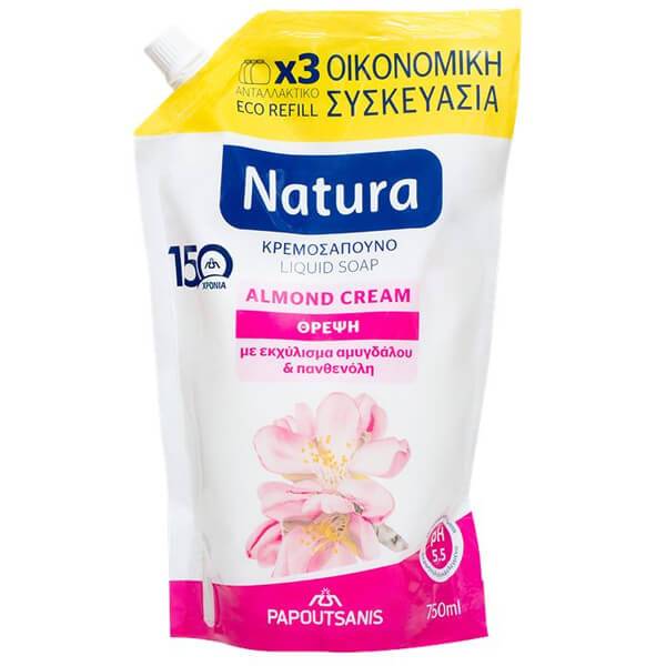 ΠΑΠΟΥΤΣΑΝΗΣ Natura κρεμοσάπουνο ανταλλακτικό με αμύγδαλο 750ml