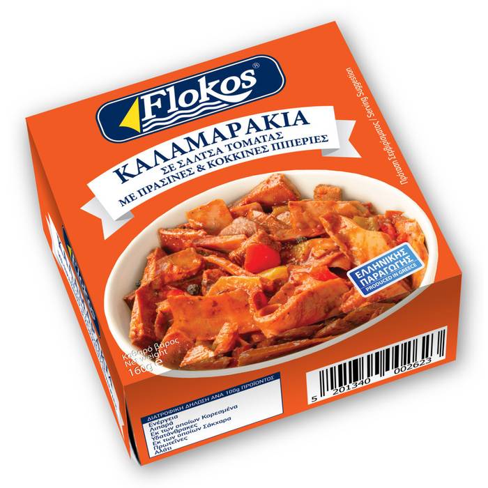 FLOKOS θράψαλο σε σάλτσα τομάτας με πράσινες και κόκκινες πιπεριές 160gr