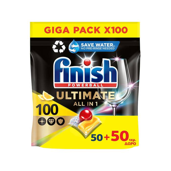 FINISH ταμπλέτες πλυντηρίου πιάτων powerball ultimate λεμόνι 100τεμ