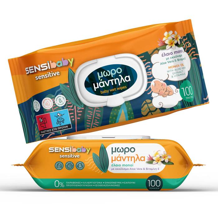 SENSIBABY μωρομάντηλα monoi oil 100τεμ