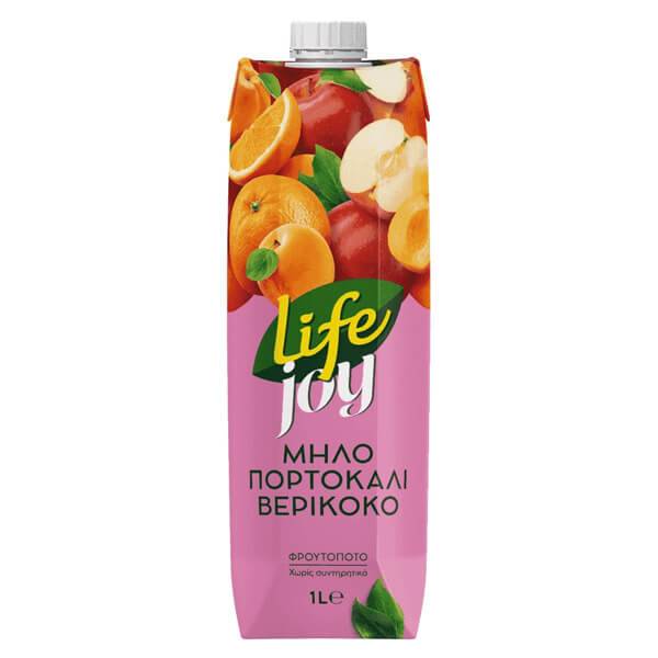 LIFE Joy χυμός με μήλο, πορτοκάλι και βερίκοκο 1lt