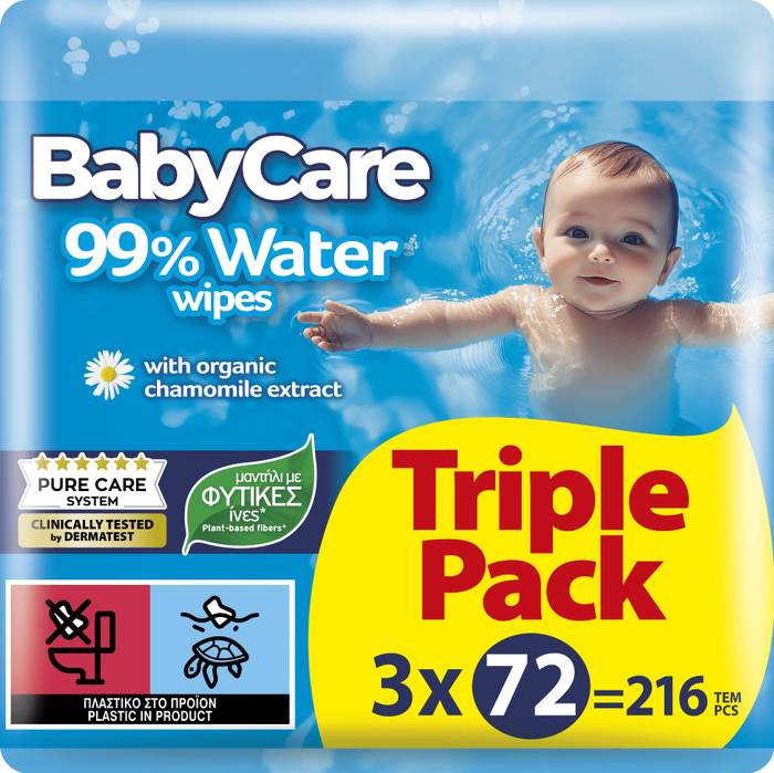 BABY CARE μωρομάντηλα με 99% νερό 3x72τεμ
