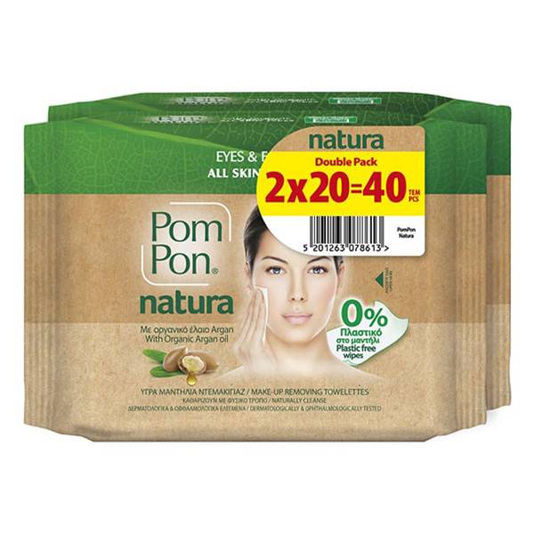 POM PON Eyes και Face μαντηλάκια καθαρισμού προσώπου natura 2x20τεμ