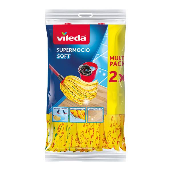 VILEDA σφουγγαρίστρα supermocio soft με χοντρό κάλυκα κίτρινη 2τεμ