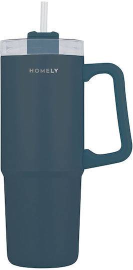 ESTIA Homely θερμός straw tumbler μπλε Ινδίας 900ml