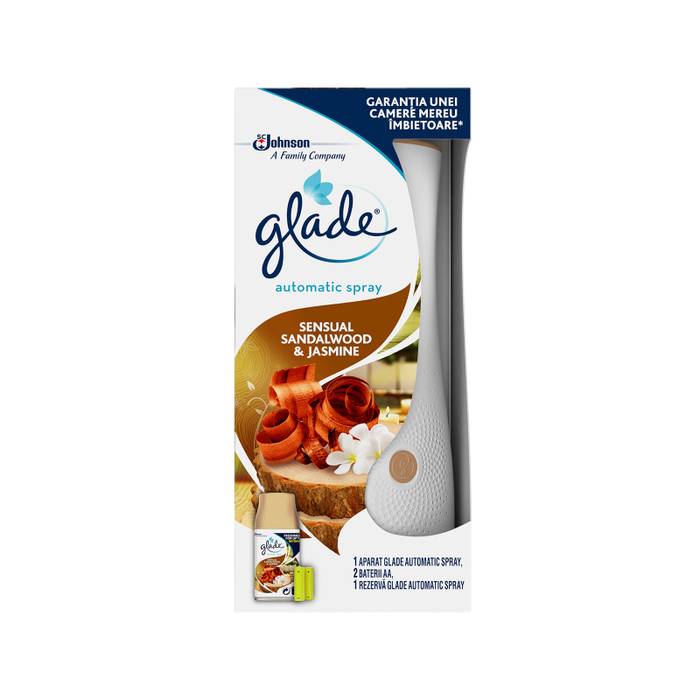 GLADE αυτόματη συσκευή διάχυσης αρώματος και ανταλλακτικό sensual σανδαλόξυλο και γιασεμί 269ml