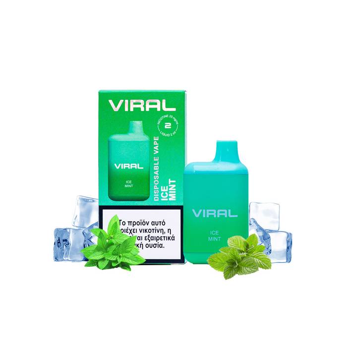 VIRAL ηλεκτρονικό τσιγάρο ice mint 2ml 600puffs με νικοτίνη 20mg/ml