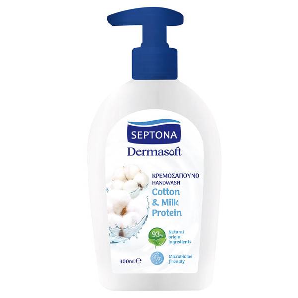 SEPTONA κρεμοσάπουνο dermasoft βαμβάκι και γάλα με αντλία 400ml