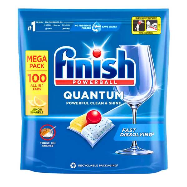 FINISH ταμπλέτες πλυντηρίου πιάτων quantum με λεμόνι 100τεμ