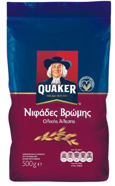 QUAKER νιφάδες βρώμης ολικής άλεσης σακουλάκι 500gr