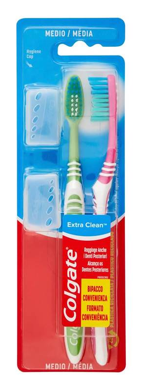 COLGATE οδοντόβουρτσα Extra Clean με καπάκια 2τεμ