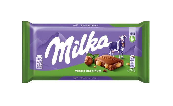 MILKA σοκολάτα με ολόκληρα φουντούκια 95gr