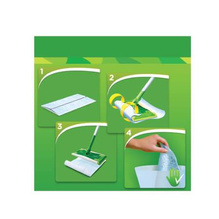 SWIFFER kit με έτοιμη σκούπα, 8 πανάκια και 3 υγρά πανάκια