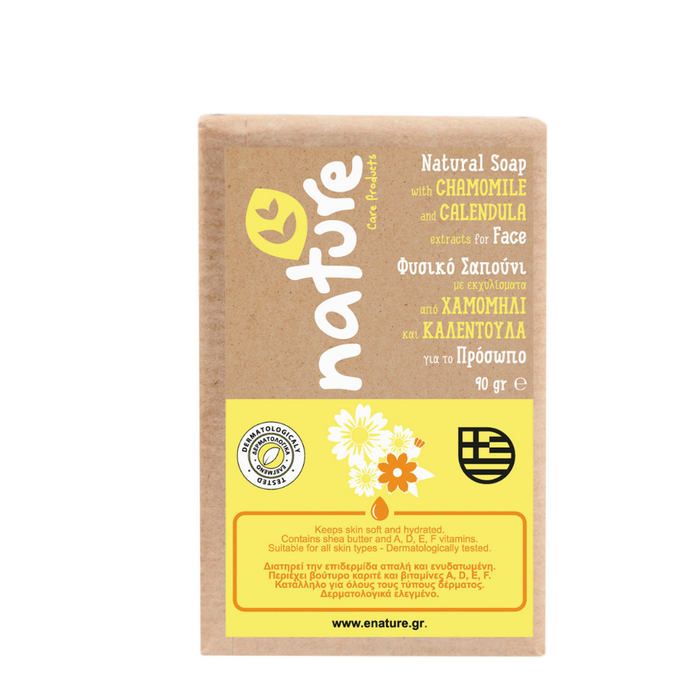 NATURE CARE PRODUCTS φυσικό σαπούνι προσώπου με εκχύλισμα χαμομηλιού και καλέντουλας 90gr
