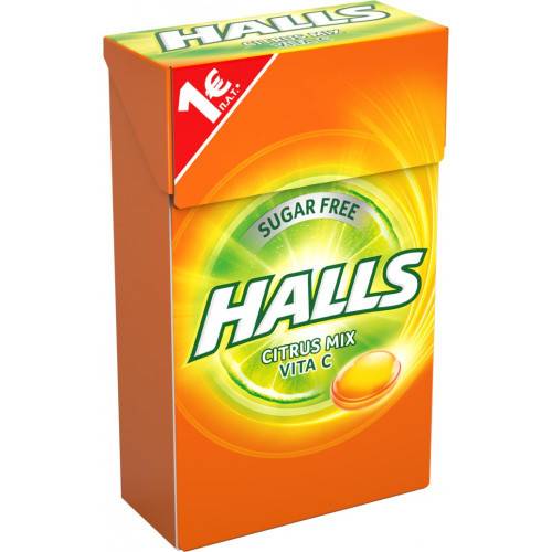 HALLS καραμέλες βιταμίνη C με γεύση φρούτων χωρίς ζάχαρη 28gr