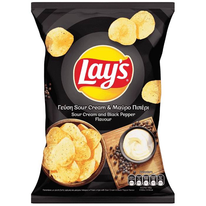 TASTY SNACKS Lay's πατατάκια chips με sour cream και μαύρο πιπέρι 95gr