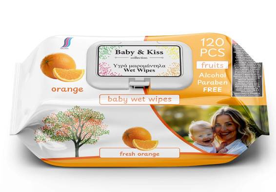 BABY KISS μωρομάντηλα πορτοκάλι με καπάκι 120τεμ