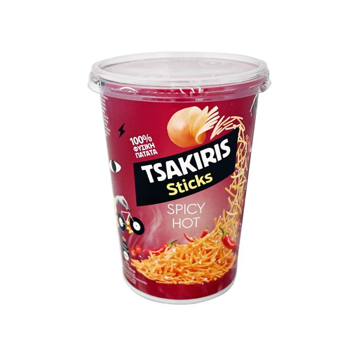TSAKIRIS sticks πατατάκια με γεύση spicy hot κύπελο 60gr