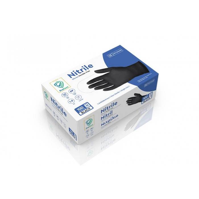 NITRILE γάντια νιτριλίου μαύρα χωρίς πούδρα medium 50τεμ