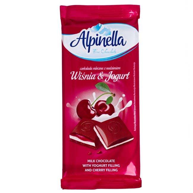 ALPINELLA σοκολάτα γάλακτος με γέμιση γιαούρτι και κεράσι 100gr
