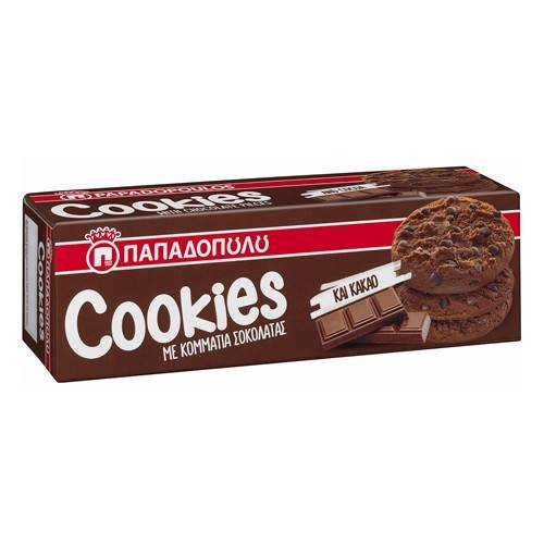 ΠΑΠΑΔΟΠΟΥΛΟΥ μπισκότα cookies με κομ. σοκολάτας και κακάο 180gr