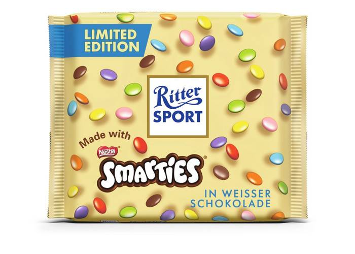 RITTER SPORT σοκολάτα λευκή με smarties 100gr