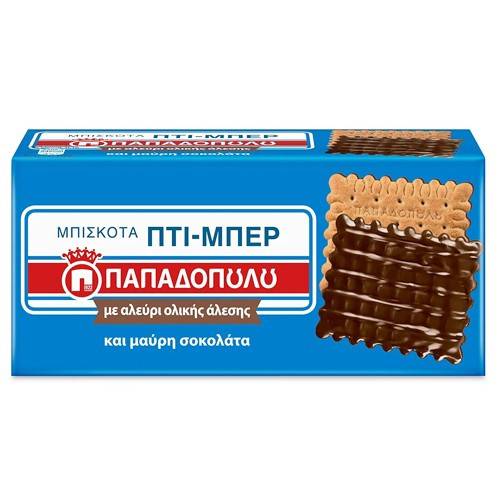 ΠΑΠΑΔΟΠΟΥΛΟΥ μπισκότα πτι-μπερ ολικής αλέσεως και μαύρη σοκολάτα 200gr