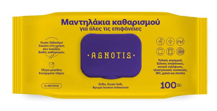 AGNOTIS υγρά μαντηλάκια καθαρισμού για όλες τις επιφάνειες 100τεμ