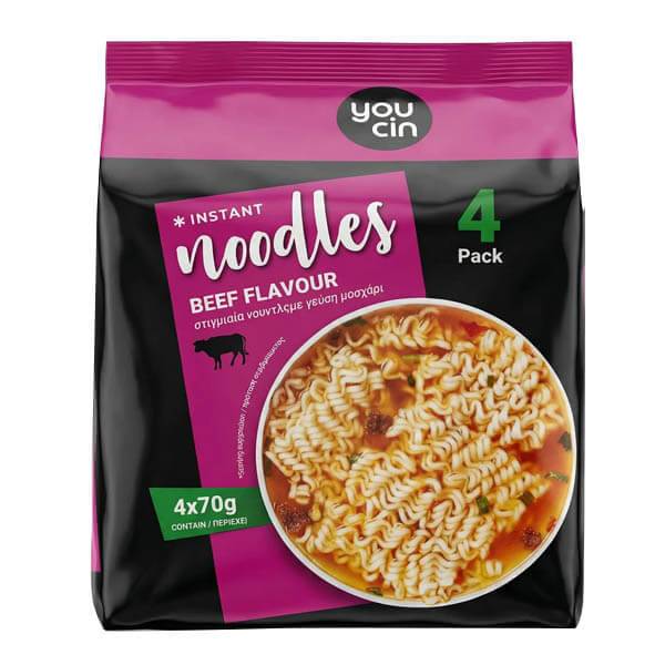 YOUCIN noodles με μοσχάρι 4x60gr